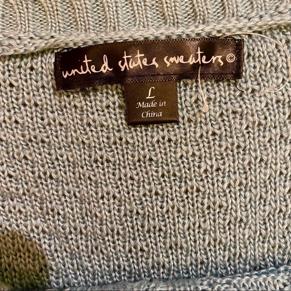United States Sweaters Cable Knit Lace Sweater Sea Foam Green Coastal Grandma Lg - Picture 6 of 10